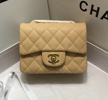 CHANEL FLAP BAG CAVIAR GOLD HARDWARE IN BEIGE 17CM