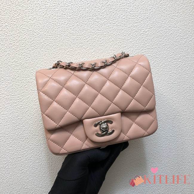  Forubags Chanel Mini Flap Pink Bag Lambskin Leather With Silver Hardware - 1
