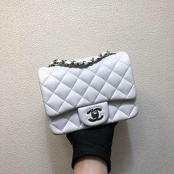 Forubags Chanel Mini Flap White Bag Lambskin Leather With Silver Hardware 17CM