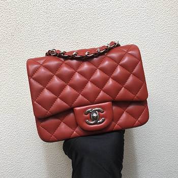 Forubags Chanel Mini Flap Red Bag Lambskin Leather With Silver Hardware 17CM