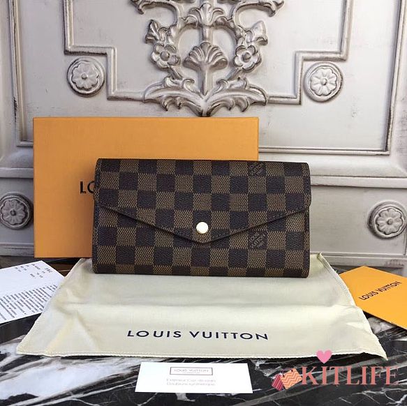 FORUBAGS LOUIS VUITTON N63209 SARAH WALLET DAMIER EBENE CANVAS BROWN - 1