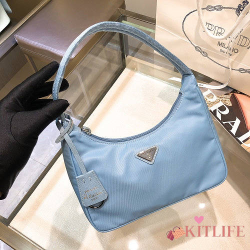 PRADA RE-EDITION 2005 NYLON AND SAFFIANO LIGHT BLUE BAG - 1