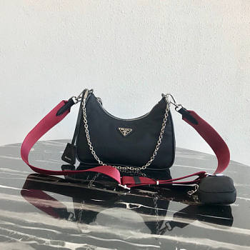 PRADA NYLON HOBO BAG WITH BURGUNDY STRAP