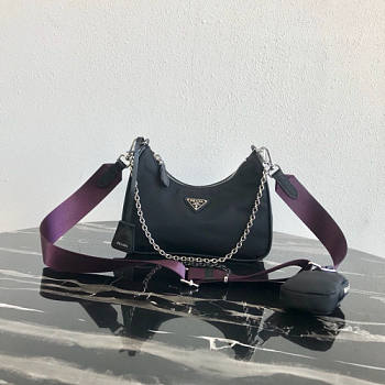 PRADA NYLON HOBO BAG WITH PURPLE STRAP