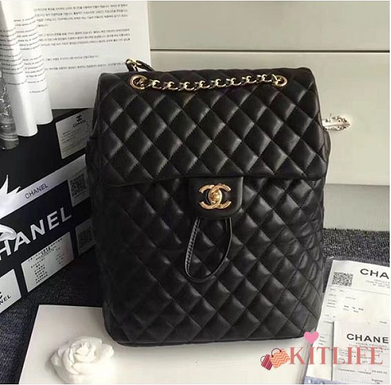  Chanel Urban Spirit Quilted Lambskin Large Backpack Black Gold Hardware 170301 VS05666 - 1