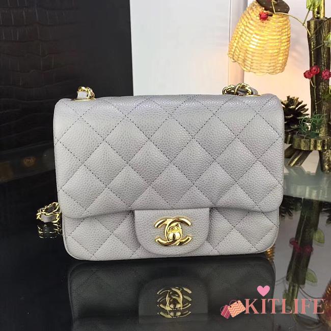 CHANEL FLAP BAG CAVIAR Gold HARDWARE IN GREY 17CM - 1