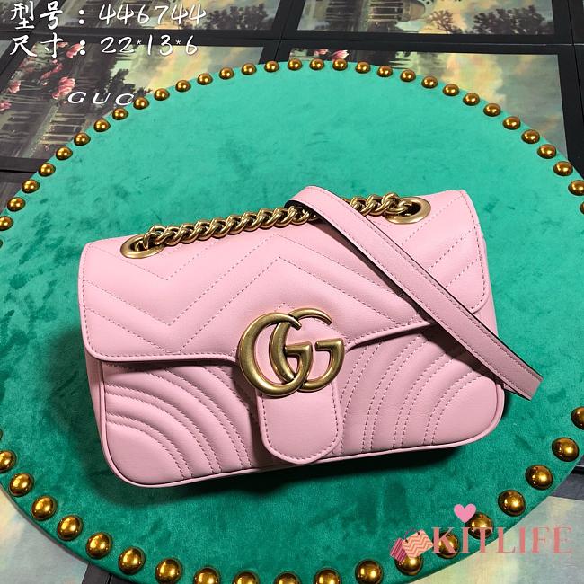 Forubags Gucci GG Marmont Matelassé Shoulder Bag 446744 Pink 22cm - 1