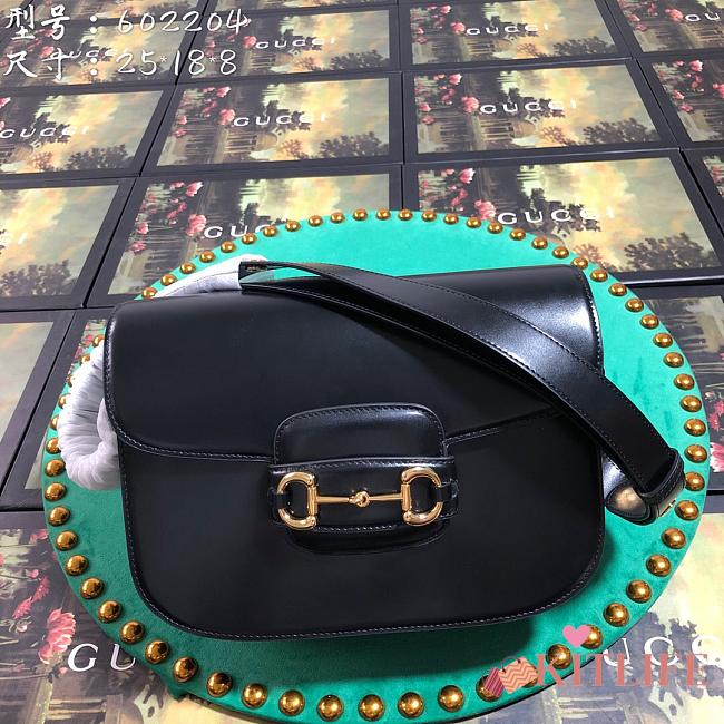 Forubags Gucci 1955 Horsebit Small Shoulder Bag 25cm Smooth Black Leather - 1