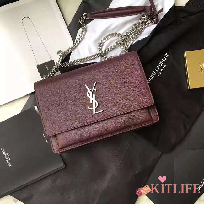 Forubags YSL calfskin leather Sunset Bag In Burgundy 22cm - 1