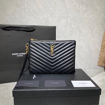 Saint Laurent YSL Chevron Clutch Bag 24cm Gold Hardware Calfskin Leather