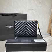 Saint Laurent YSL Chevron Clutch Bag 24cm Gold Hardware Calfskin Leather - 4