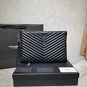 Saint Laurent YSL Chevron Clutch Bag 30cm Silver Hardware Calfskin Leather - 1