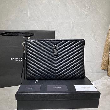 Saint Laurent YSL Chevron Clutch Bag 30cm Silver Hardware Calfskin Leather