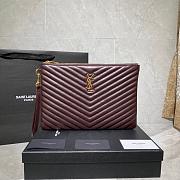 Saint Laurent YSL Chevron Clutch Bag 30cm Gold Hardware Burgundy Calfskin Leather - 1