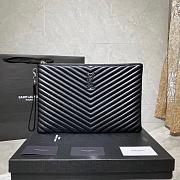 Saint Laurent YSL Chevron Clutch Bag 36cm Silver Hardware Calfskin Leather - 1