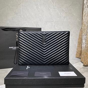 Saint Laurent YSL Chevron Clutch Bag 36cm Silver Hardware Calfskin Leather