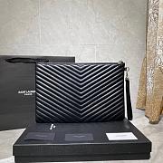 Saint Laurent YSL Chevron Clutch Bag 36cm Silver Hardware Calfskin Leather - 2