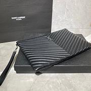 Saint Laurent YSL Chevron Clutch Bag 36cm Silver Hardware Calfskin Leather - 3