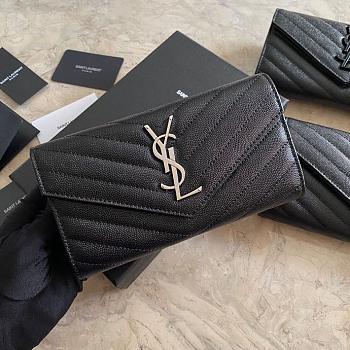 Saint Laurent YSL Chevron Cavair Leather Silver Hardware Wallet