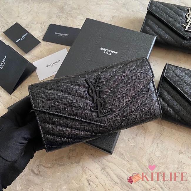 Saint Laurent Chevron Caviar Leather Black Hardware Wallet - 1