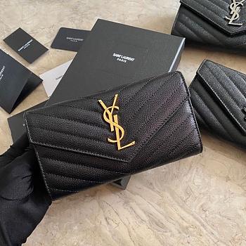 Saint Laurent YSL Chevron Cavair Leather Gold Hardware Wallet