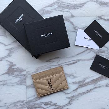 YSL Card Holder Beige Caviar Leather Silver Hardware