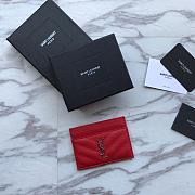 YSL Card Holder Red Caviar Leather Silver Hardware - 1