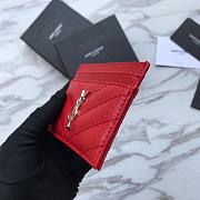 YSL Card Holder Red Caviar Leather Silver Hardware - 6