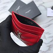 YSL Card Holder Red Caviar Leather Silver Hardware - 4