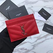 YSL Card Holder Red Caviar Leather Silver Hardware - 3