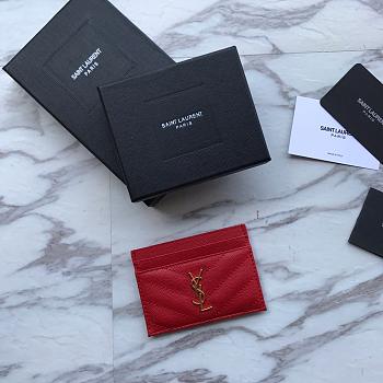 YSL Card Holder Red Caviar Leather Gold Hardware