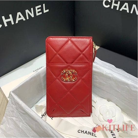 CHANEL 19 PHONE AND CARD HOLDER IN RED - 1