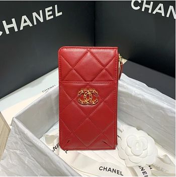 CHANEL 19 PHONE AND CARD HOLDER IN RED