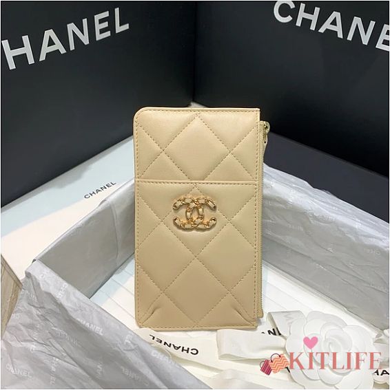CHANEL 19 PHONE AND CARD HOLDER IN BEIGE - 1