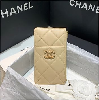 CHANEL 19 PHONE AND CARD HOLDER IN BEIGE