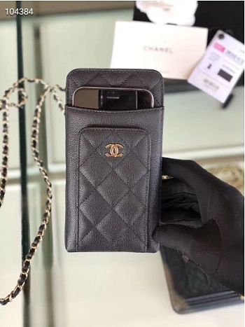 CHANEL PHONE CARD HOLDER IN BLACK