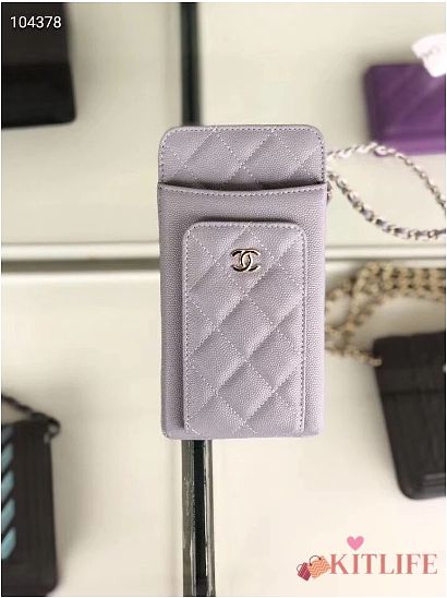 CHANEL PHONE CARD HOLDER IN GREY CAVAIR LEATHER - 1