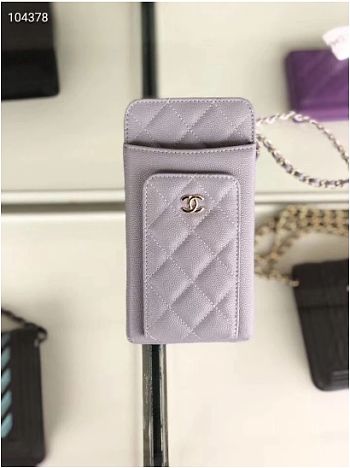 CHANEL PHONE CARD HOLDER IN GREY CAVAIR LEATHER