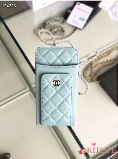 CHANEL PHONE CARD HOLDER IN BLUE LAMBSKIN LEATHER - 1