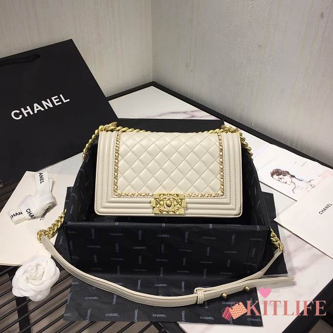 CHANEL #67086 LEBOY CREAM WHITE BAG 20CM/25cm - 1