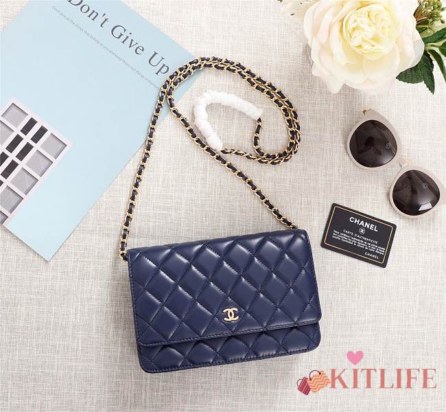 CHANEL LAMBSKIN WOC WITH GOLD HARDWARE IN BLUE - 1