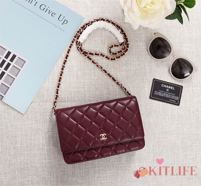 CHANEL LAMBSKIN WOC WITH GOLD HARDWARE IN BURGUNDY - 1