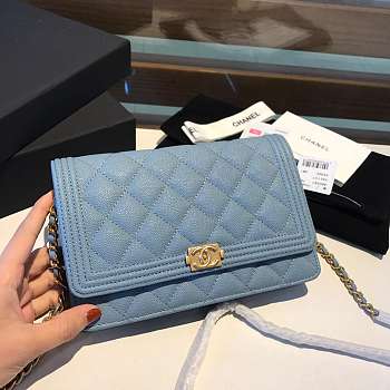 CHANEL CAVAIR WOC WITH GOLD HARDWARE IN BLUE