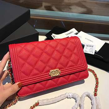 CHANEL CAVAIR WOC WITH GOLD HARDWARE IN RED