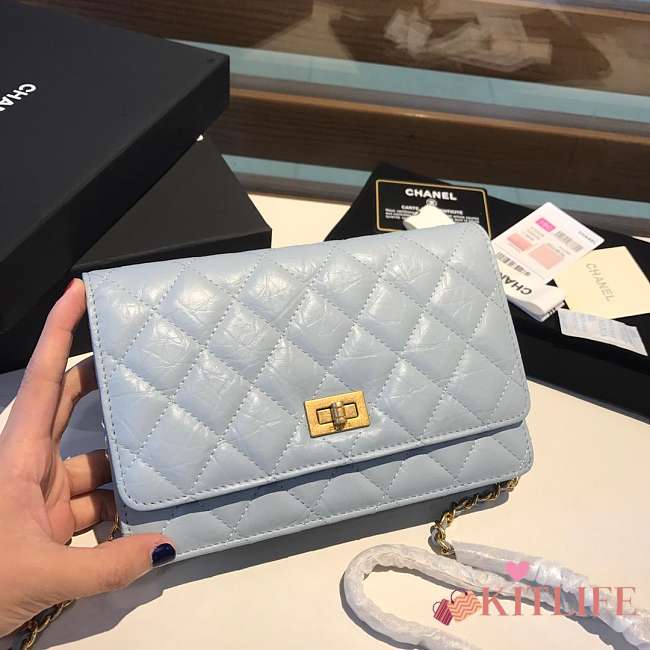 CHANEL WOC WITH GOLD HARDWAR IN LIGHT BLUE - 1