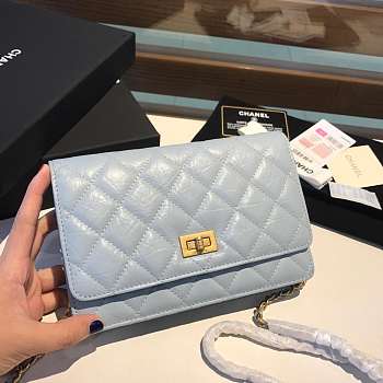 CHANEL WOC WITH GOLD HARDWAR IN LIGHT BLUE