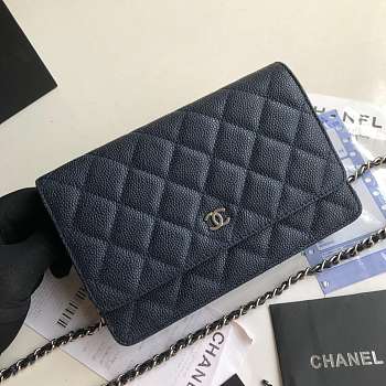 CHANEL CAVAIR WOC IN NAVY WITH SILVER HARDWARE