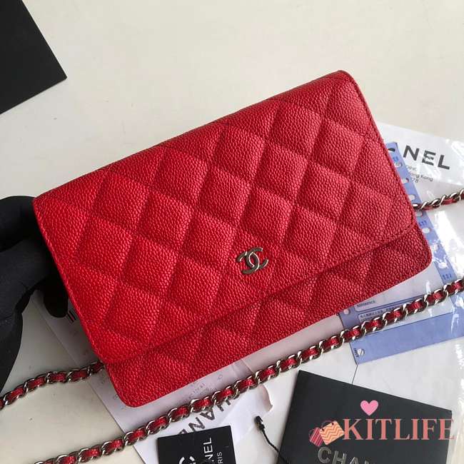 CHANEL CAVAIR WOC IN RED WITH SILVER HARDWARE - 1