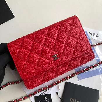 CHANEL CAVAIR WOC IN RED WITH SILVER HARDWARE