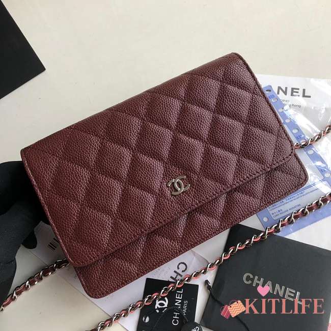 CHANEL CAVAIR WOC IN BURGUNDY WITH SILVER HARDWARE - 1